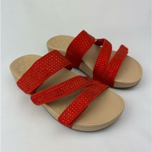 Vionic Pacific Alexis red suede rhinestone platform slide sandals